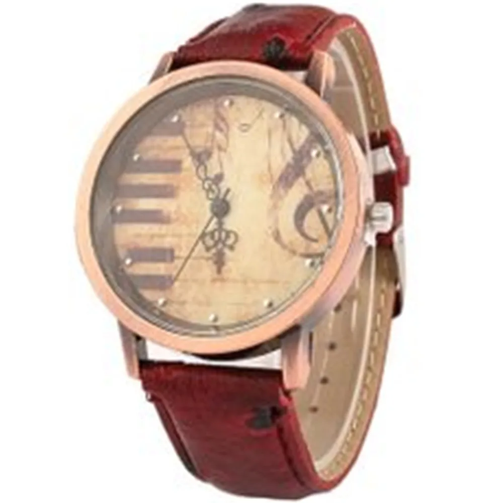 Женские часы Винтажный дизайн музыкальные ноты фортепиано с узором клавиш