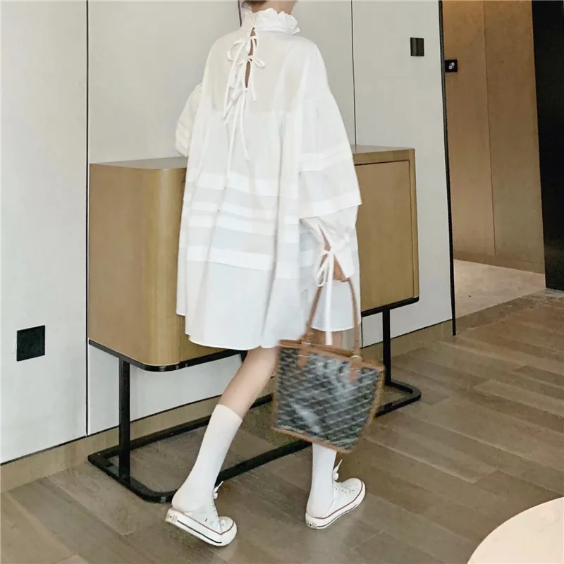 RealShe женское платье 2019 водолазка длинный рукав фонарь оборки свободное а силуэт