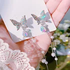 Серьги-подвески с блестящими бабочками женские, элегантные вечерние ювелирные украшения с жемчугом и Подвесные серьги с кисточкой