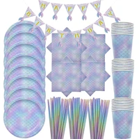 mermaid birthday party supplies disposable tableware cup plate paper towel straw banner sets kids parties favors decorations