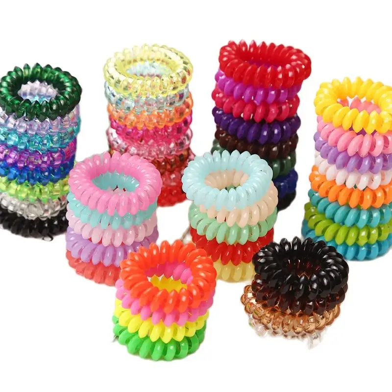 

Lot 100 Pcs Clear Black Candy Telephone Wire Hair Girl Gum Elastic Ring Rope Plastic Accessories 3.5CM