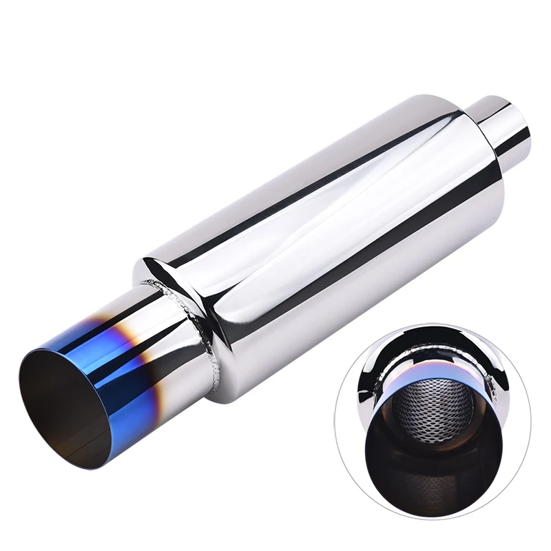 

Universal Car Exhaust Muffler Polished Stainless Steel Burnt Tip And Silencer 2.0 "inlet to 3"outlet Exhaust Tip Pipe Tube