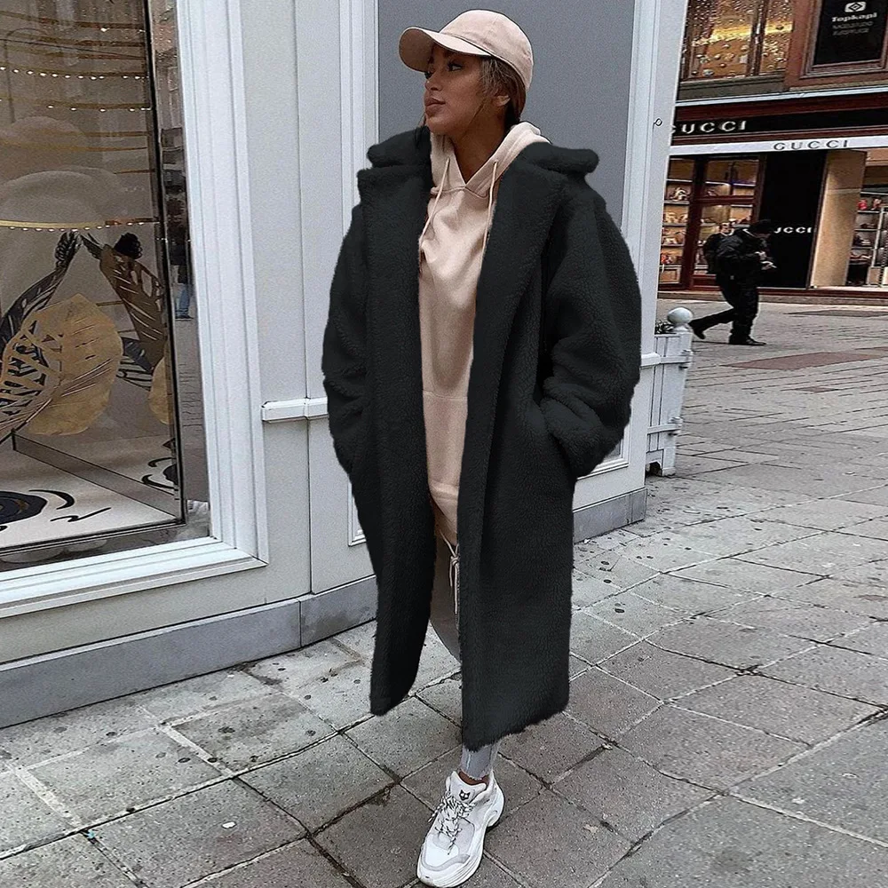 Fashion New Mid-length Faux Fur Coat Overcoat Women Autumn Winter Windbreaker Casual Long Coat for Women