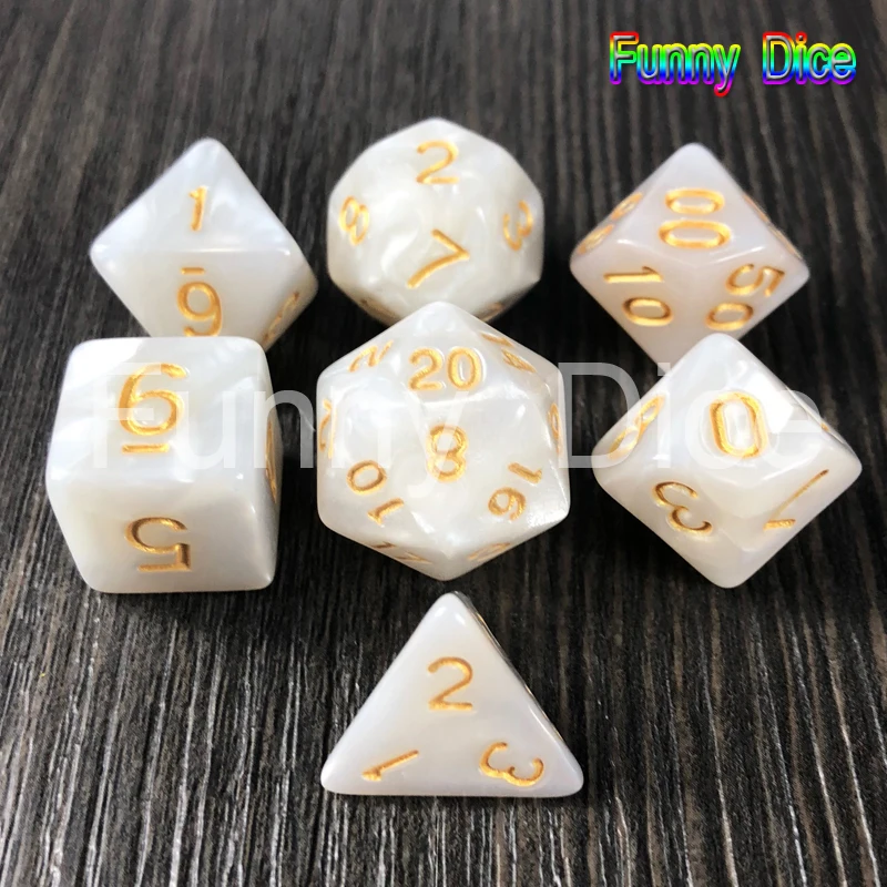 Белый Высокое качество, 7 шт./лот, набор игральных костей D4 D6 D8 D10 D12 D20, высокое качество, многогранные игральные кости с мраморным эффектом, игра DND Rpg, игральные кости, настольная игра - Цвет: Белый