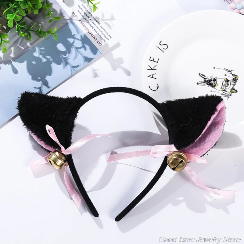 

Multicolor Cat Ears Headband with Bowknot Bell Anime Lolita Fluffy Plush Hair Hoop Masquerade Cosplay Party Headwear M19 21