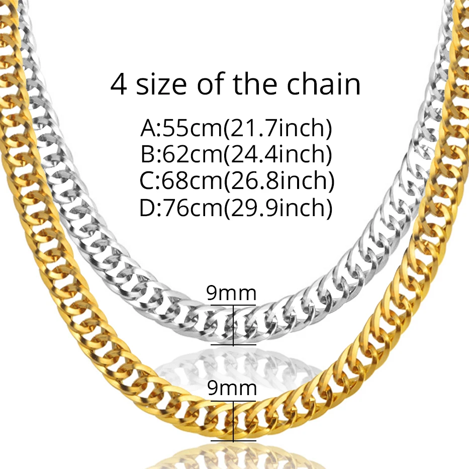 

Necklace For Men 9MM Heavy Silver Color Stainless Steel Long Chunky Curb Cuban Link Chain Mens Fashion Jewelry 22-30"