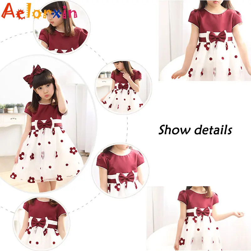 

3T To 14T Years Floral Dress For Girls Winter Mesh Girls Dress Bow Kids Clothes Children's Dress Spring Teen Girls Clothing