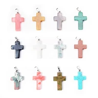 wholesale 12pcslot natural stone pendants necklaces mixed fahsion jewelry charms cross jesus god pendulums free shipping