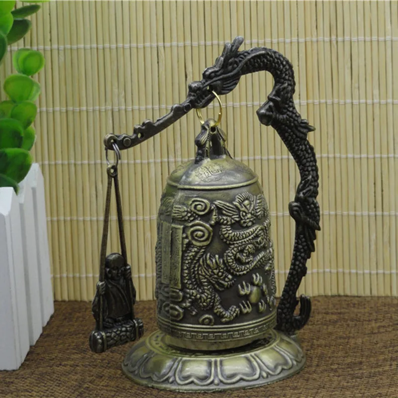 Buddhism Temple Brass Copper Dragon Bell Clock Carved Statue Lotus Buddha Arts Home Crafts Decoration | Дом и сад