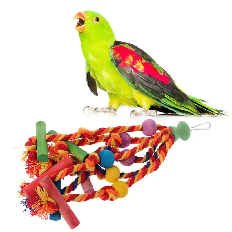 Забавные игрушки для птиц красочная хлопковая веревка строительные блоки
