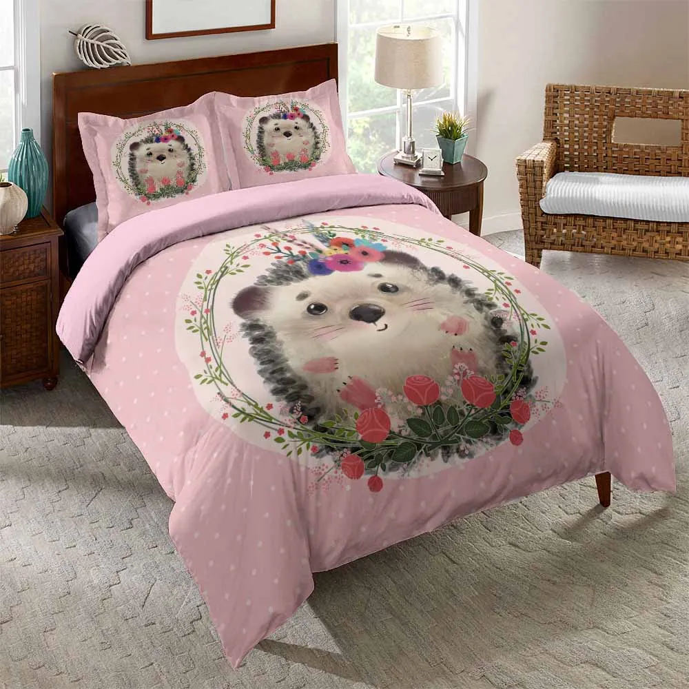 

2/3 Pieces Cute Lovely Hedgehog Bedding Set Stripe Pink Background Duvet Cover For Kids Adults Bed Cover Set Home Decoration