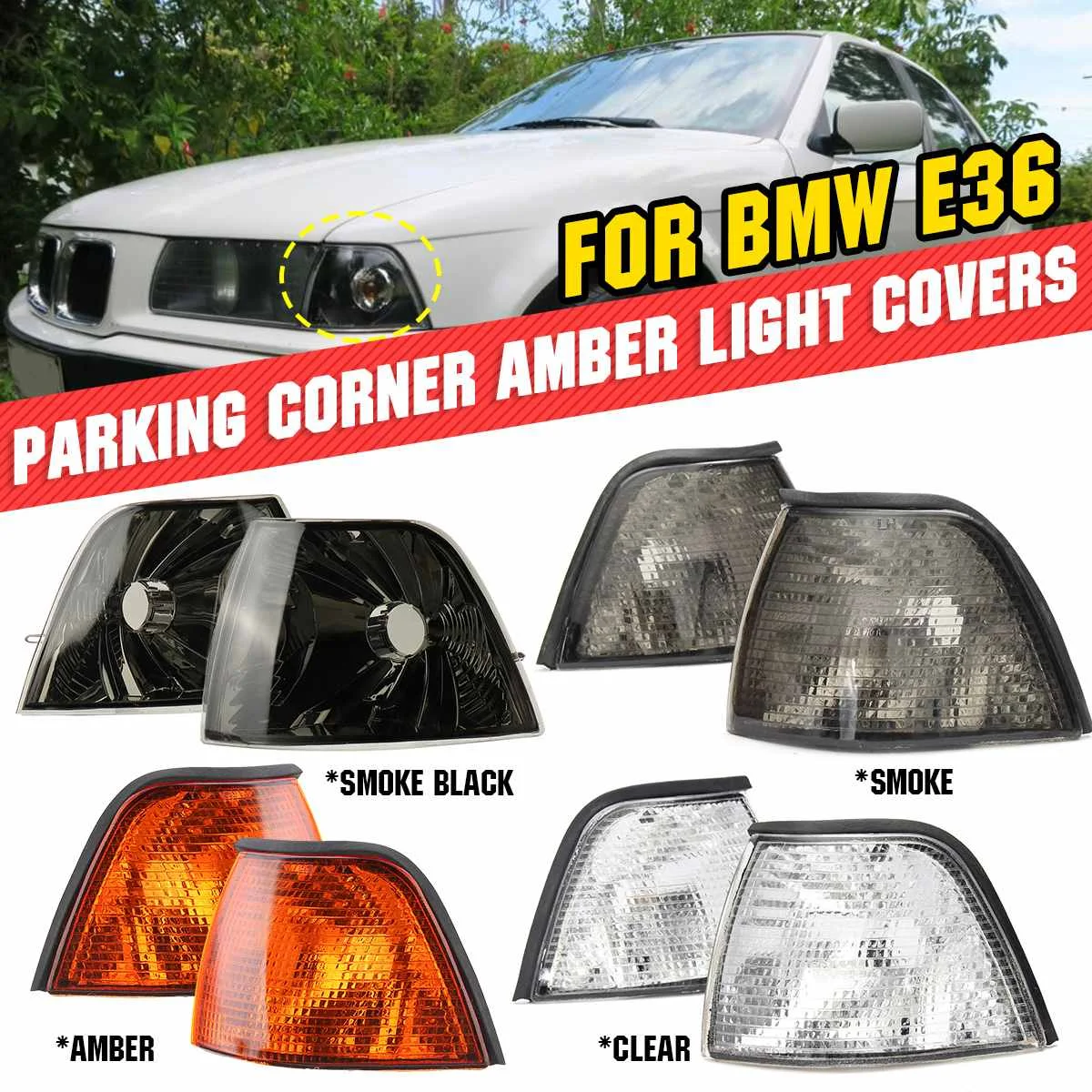 

Car Left &Right Corner Turn Signal Light Corner Lights With 4 Colors Lens For 3 Series E36 4DR 1992-1998 63138353279/63138353280