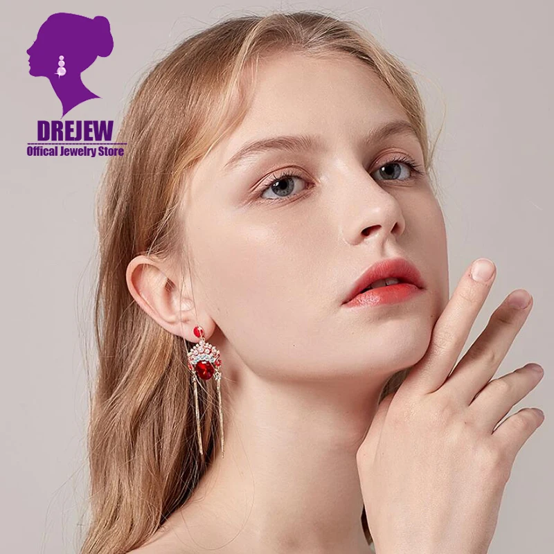 DREJEW Пекинская опера маски для лица красные стразы серьги гвоздики китайские