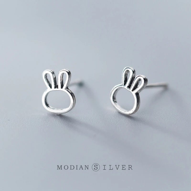 Modian 100% 925 стерлингового серебра милый маленький кролик простые серьги гвоздики