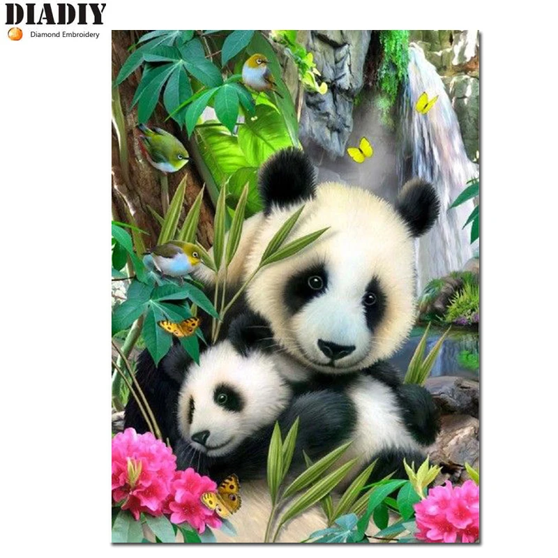 

Камни в форме ромба и круглыми стразами 5D DIY Алмазная вышивка с изображением панды, алмазная вышивка крестиком Стразы Мозаика Декор подарок