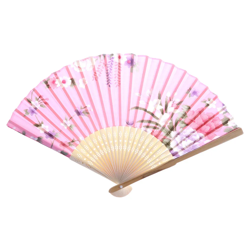 

1PC Colorful Summer Vintage Chinese Bamboo Flowers Floral Folding Hand Fan Wedding Dance Party Decor