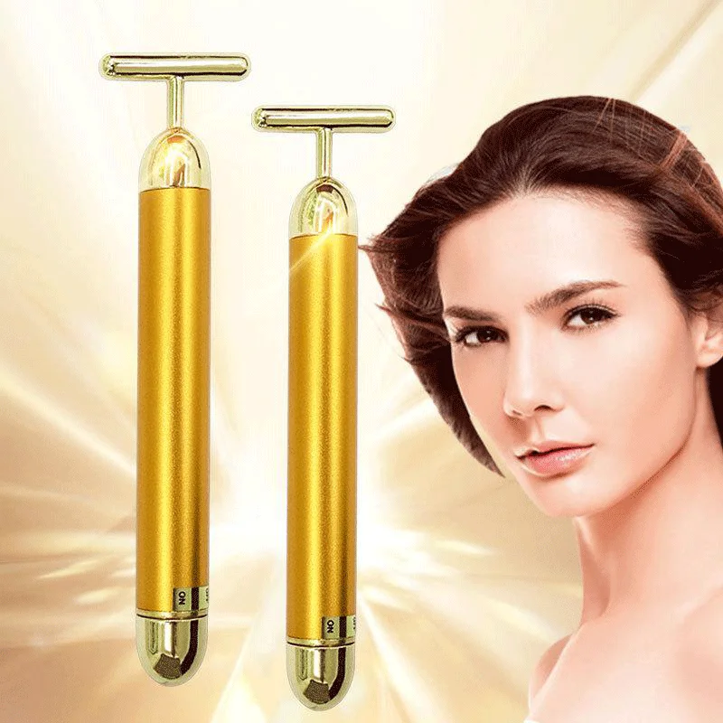 

Energy 24K Gold T Beauty Bar Facial Roller Pulse Firming 3D Roller Massager Anti Aging Face Wrinkle Treatment Slimming Stick
