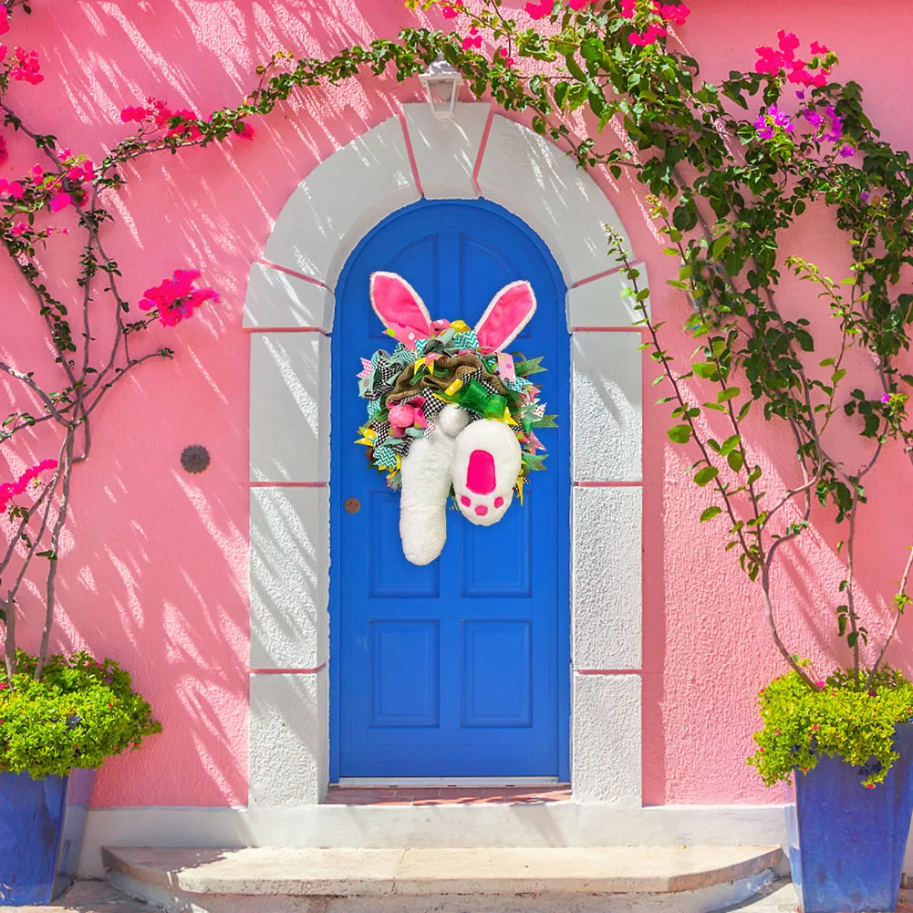 

Cloth Easter Bunny Decoration Door Porch Wreath Holiday Ornaments Garland Handmade Pendant Garland Funny Atmosphere Props