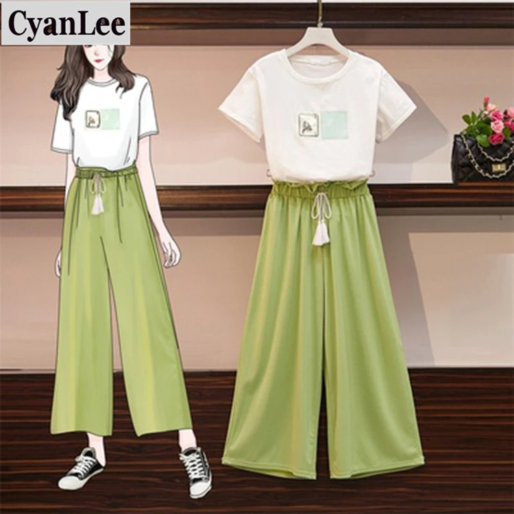 Женский спортивный костюм из двух предметов размера плюс летний Повседневный