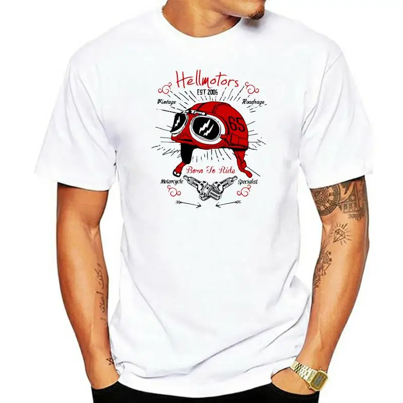 

Mens T Shirts Fashion 2019 Biker Cafe Racer T Shirt Hellmotors Oldschool Hot Rod Vintage 100% Cotton Short Shirts