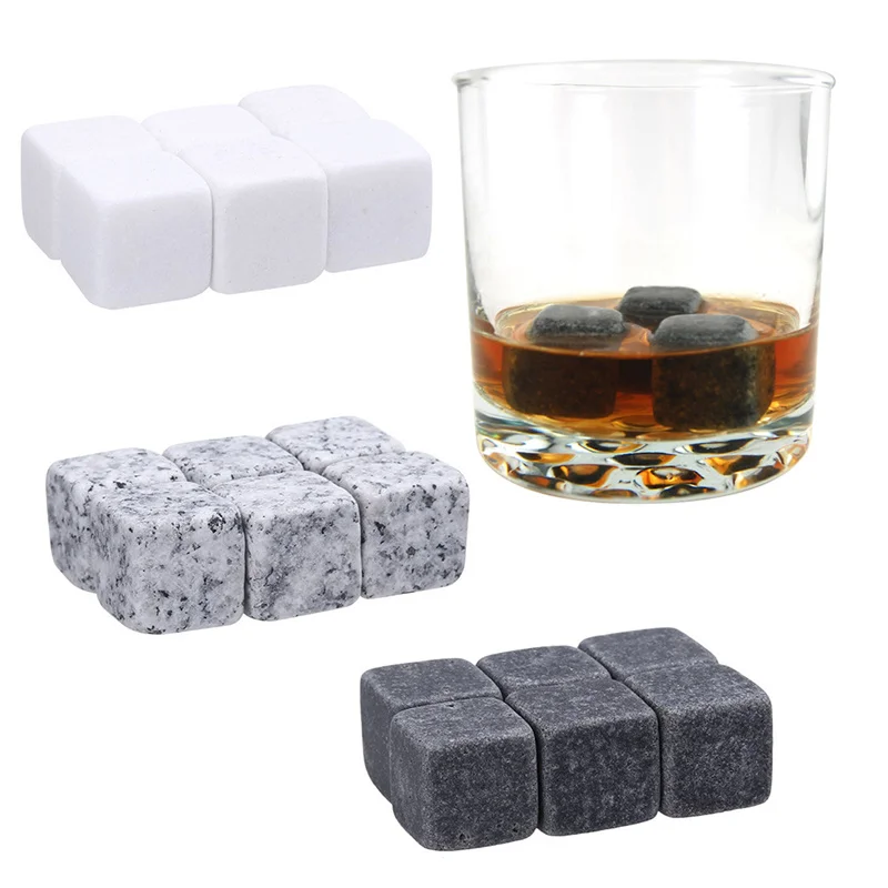 

6pcs Whiskey Stones Sipping Ice Cube Cooler Reusable Whisky Ice Stone Whisky Natural Rocks Bar Wine Cooler Party Wedding Gift