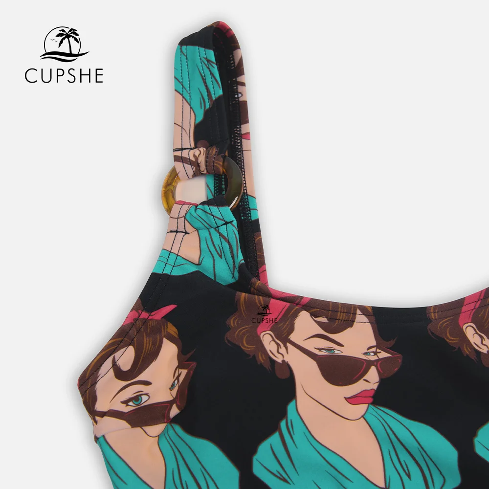 CUPSHE Цельный купальник с o-образным вырезом и мультяшным принтом для женщин
