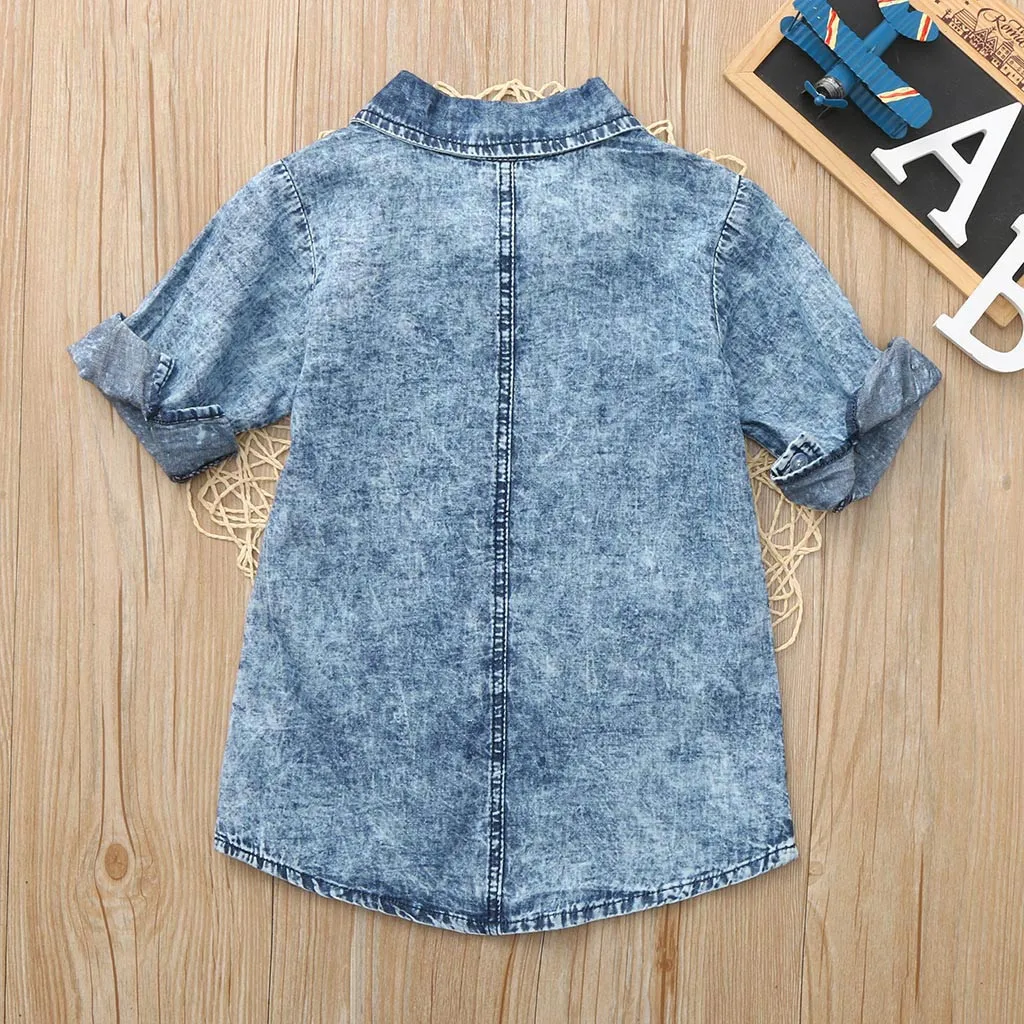 New 2019 Fashion Toddler Baby Girls Long Sleeve Solid Denim Shirt Dress Jean Dresses Mother &amp Kids Casual Party | Детская одежда и
