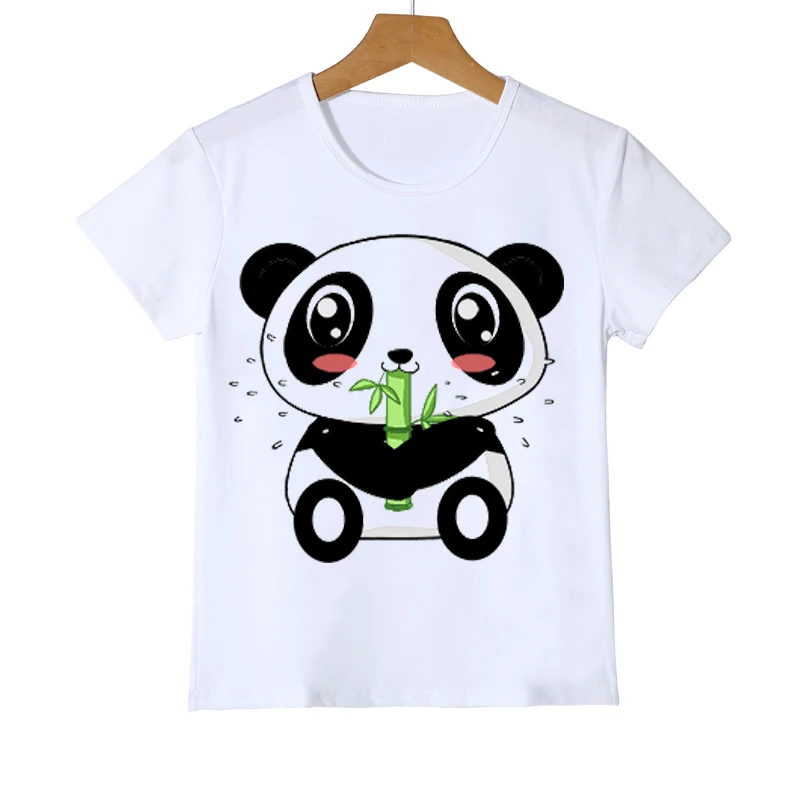 

Children cute and funny panda t-shirt animal cartoon print boy and girl shirt summer white top cartoon t shirt clothes for kids