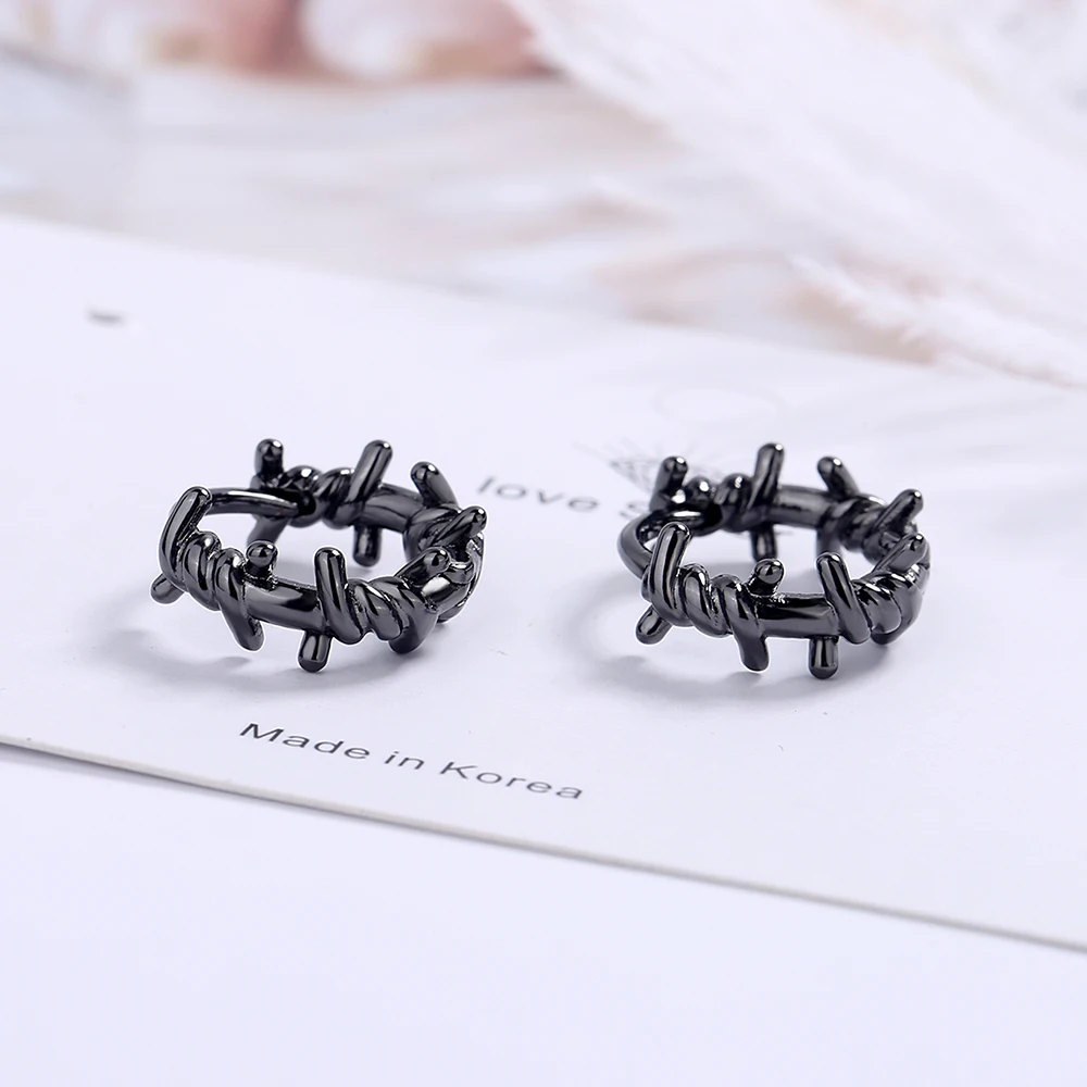 

925 Sterling Silver New Woman Fashion Jewelry High Quality Black Thai Silver Round Earrings Simple Retro Earrings