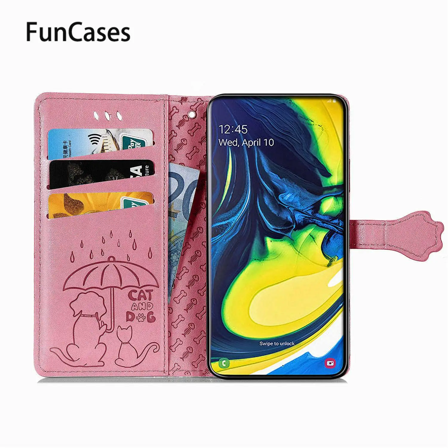 Чехол книжка из искусственной кожи с мультяшным котом для estuche Samsung A50S облегающие