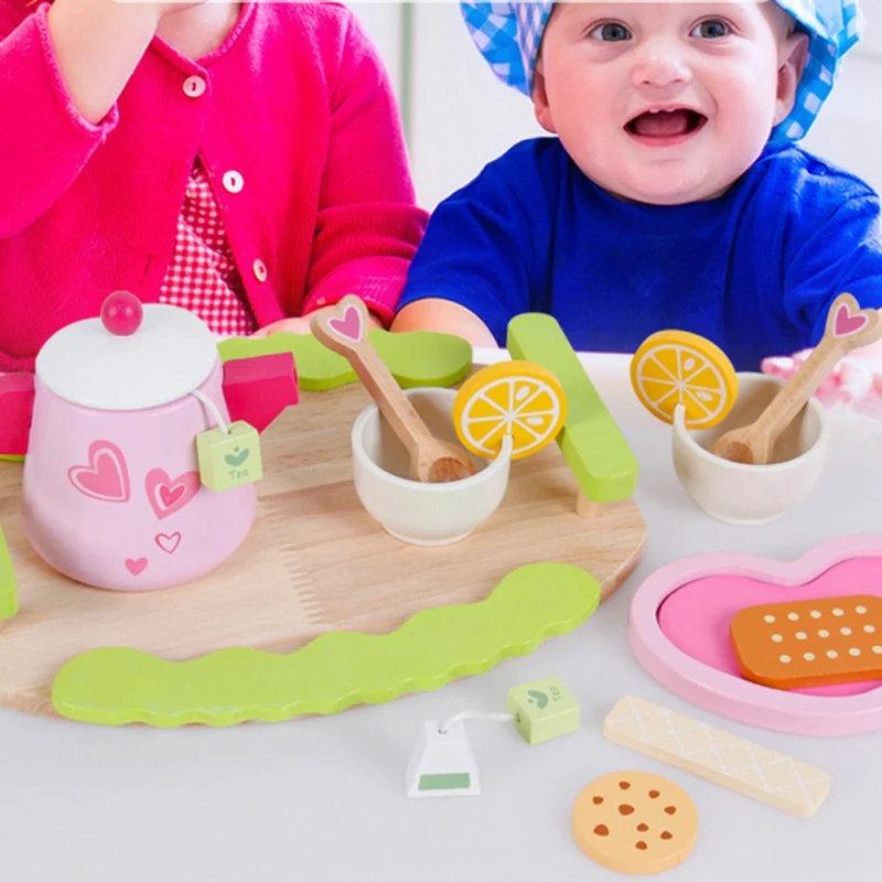 

Kids Afternoon Tea Set Role Play Wooden Simulation Toys Tea Party Pretend Play Girls Kitchen Tools Tea Pot Cups Playset