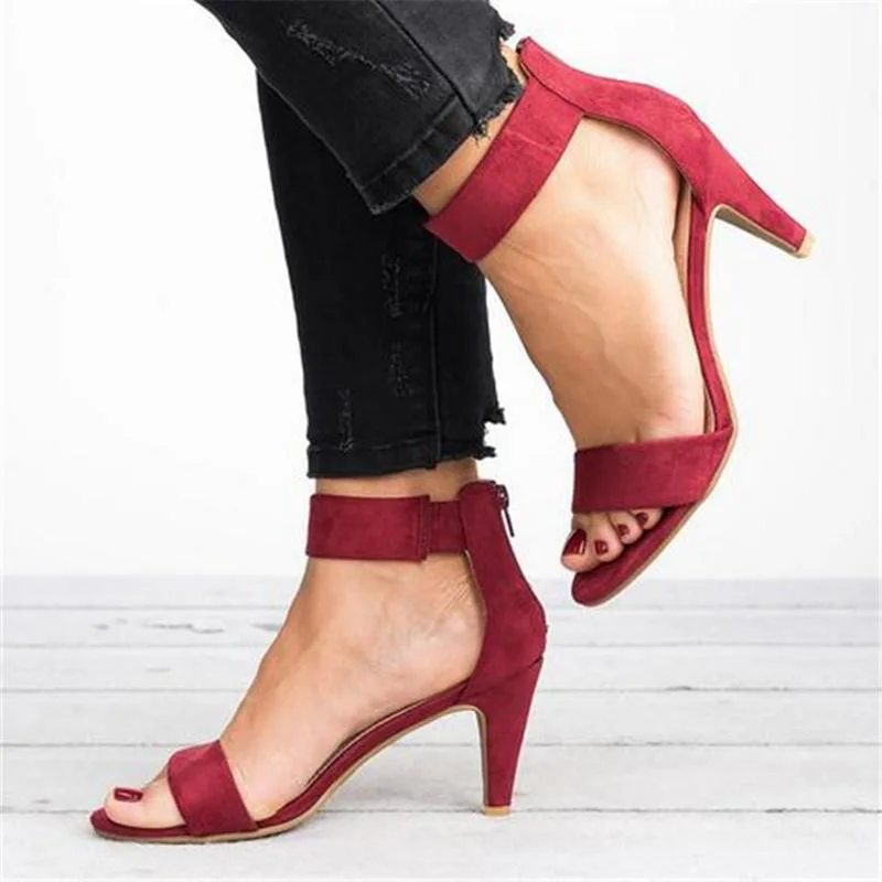 

Women Sandals Open Toe Summer Shoes with High Heels Shoes Ankle Strap Female Thin Heel Sandals Zipper Plus Size Sandalias Mujer