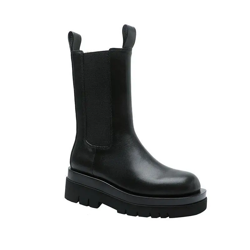 

Женские ботинки, новинка 2021, короткие ботинки на толстой подошве с большой головкой, Подиумные сапоги в британском стиле, модные повседневн...