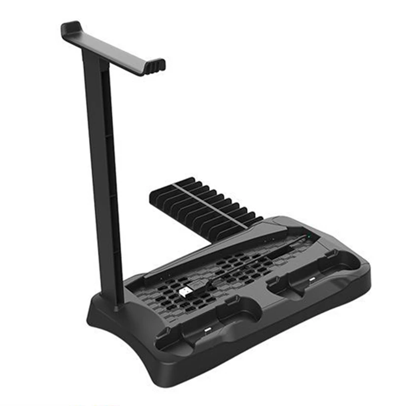 

Vertical Stand with Headset Holder and Cooling Fan Base for Ps5 Console Digital 2 Charging Base 20 Game Disc Slots