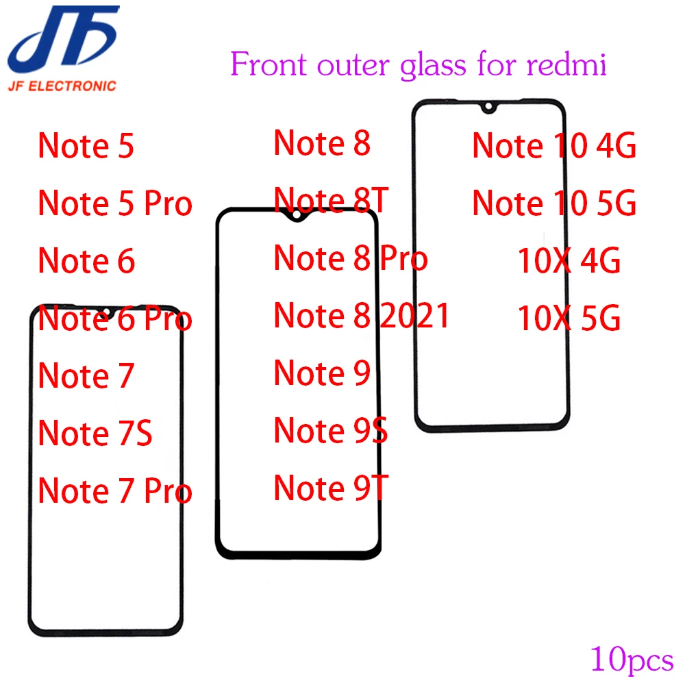 10Pcs For Redmi Note 6 5 7 8 9 Pro 9s 10 10X Laminated OCA Touch Screen LCD Front Outer Glass Lens | Мобильные телефоны и