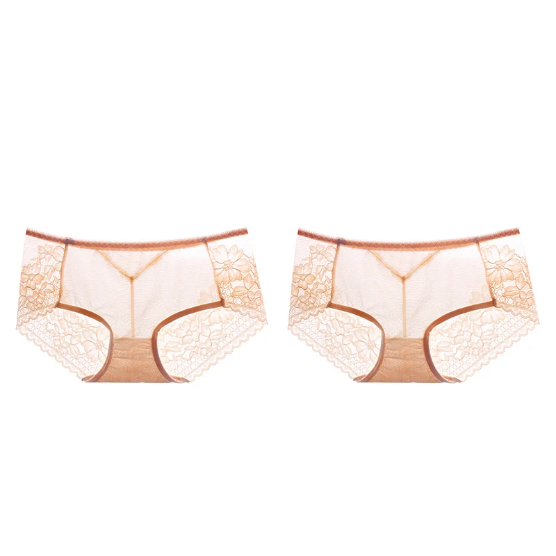 nude 2pcs Meizimei, сексуальные цветочные женские штаны, кружевное белье, Ультра тонкое, короткие, хлопковые, прозрачные, размера плюс, трусики, нижнее белье, 2 шт, M, L, XL Размер - Цвет: nude 2pcs