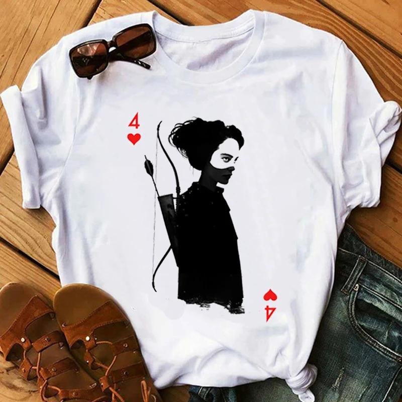 

Tops Playing Card Graphic T Shirts Tees Funny Poker Number 4 Print Tshirt Card Goth T Shirt Women Aesthetic Clothes Streetwear