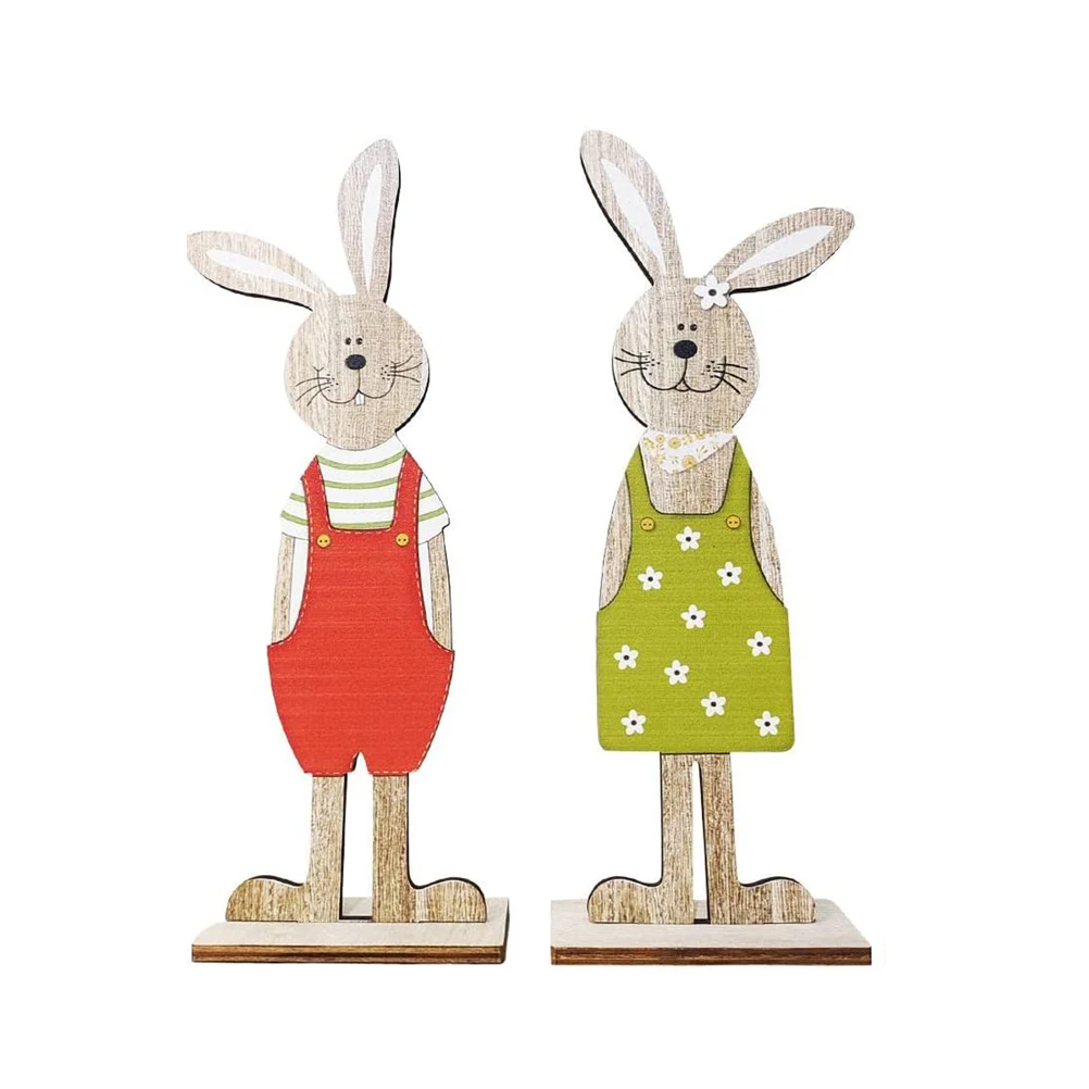 

Easter Bunny Tabletop Decoration Cute Wooden Rabbit Figurines Ornament for Home Garden Gifts For New Year 2022
