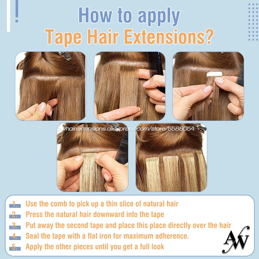 

AW Tape In Human Hair Extensions Straight Natural Machine Remy Seamless Invisible Adhesive Glue On Hair Extension Balayege Color