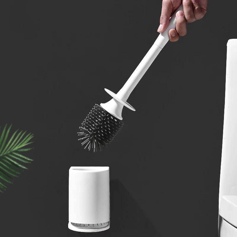 

No Dead End Toilet Brush Soft Bristle Long Handle With Non Drill Storage Holder