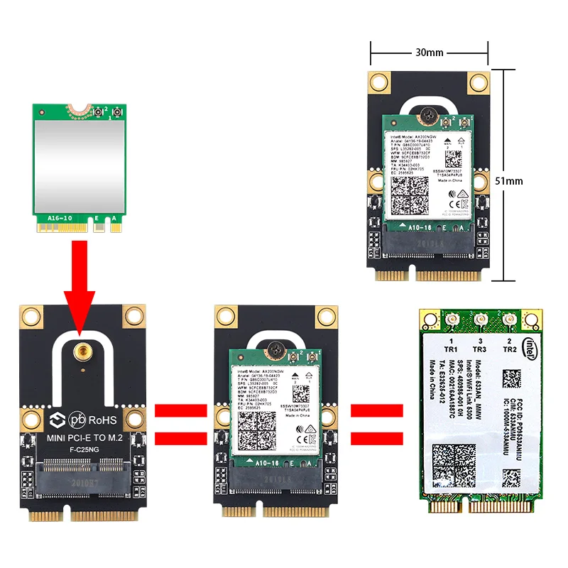 Адаптер M.2 NGFF на Mini PCI E (PCIe + USB) для Wifi Bluetooth Φ AX200 9260 8265 8260 ноутбука/ПК|Сетевые карты| |