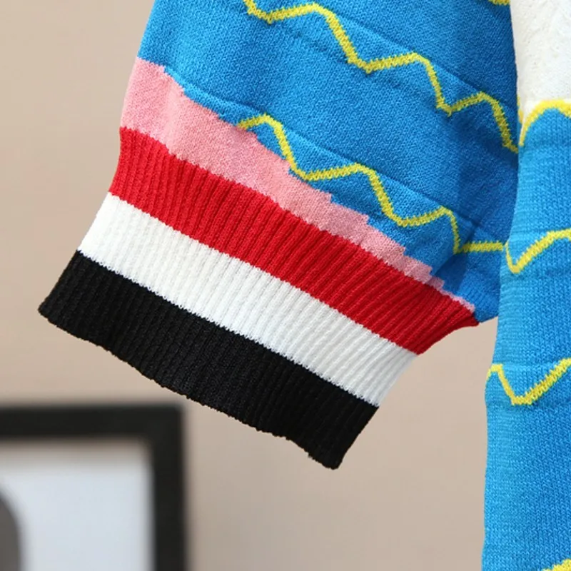 

Summer Sweet Girl Pink Patchwork Sweater Pullover Short Sleeve Casual Streetwear Tops Women Buttons Slim Fit Knit Jumper