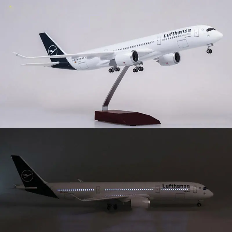 

Модель самолета 50,5 см масштаб 1/142, самолёт Аэробус A350 Lufthansa, модель самолета со светодиодный светильник кой и колесами, литый под давлением п...