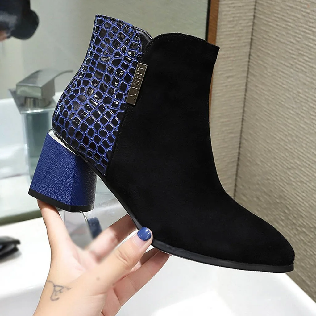 2019 г. Зимние Модные женские ботинки со змеиным узором ботильоны с острым носком