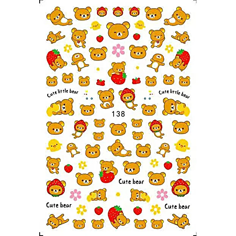 

10PCS Cartoon Character Bear Rabbit 3D Back Glue Nail Art Sticker Flower Nail Decoration DIY Adhesive Decal Nail Ornament Sticke