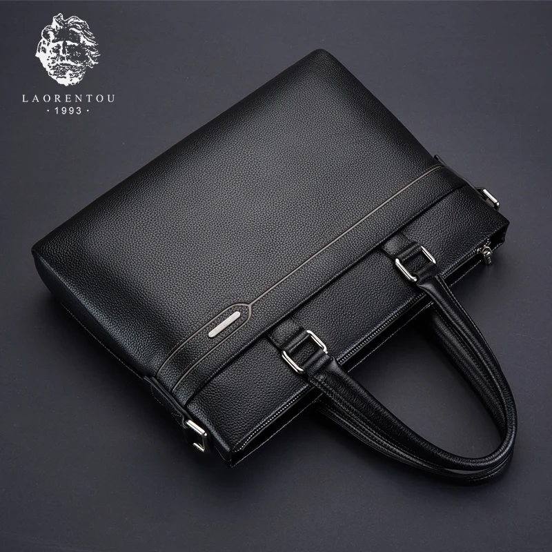 LAORENTOU Men Briefcase Business Laptop Handbag Genuine Leather Shoulder Messenger Bag Man Cow Leather Notebook Crossbody Bag