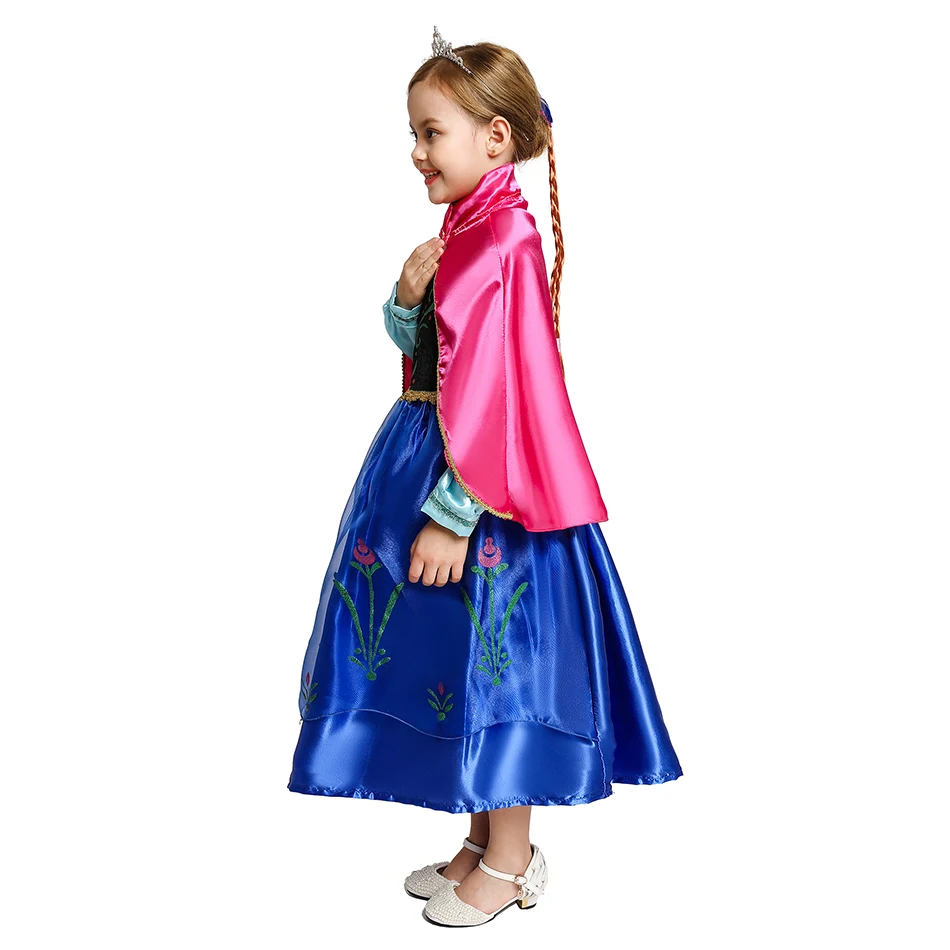 MUABABY Girl Anna Dress up Clothes Children Summer Flower Cotton Queen Elsa Fantasy Princess Halloween Party Costume 2-10T 2020 | Детская