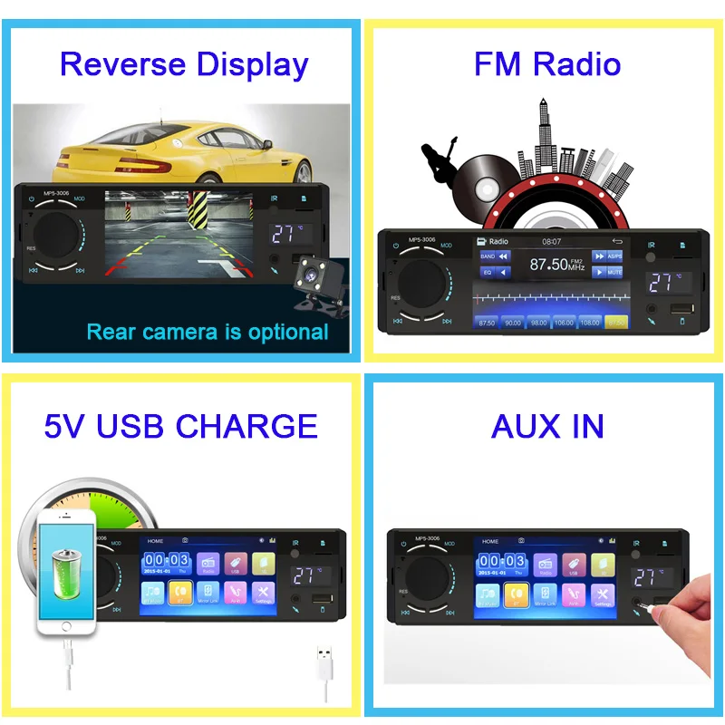 

1 Din Car MP5 player FM Radio Autoradio Bluetooth Multimedia Player USB AUX Support Reversing Camera Steering Wheel Control