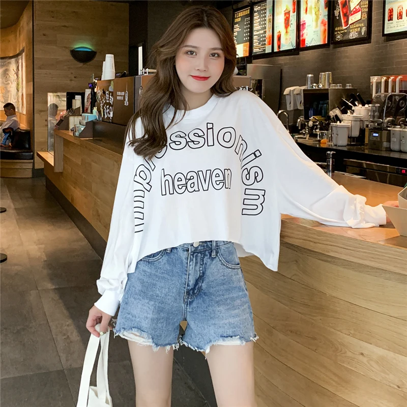 Женский короткий свитер с буквенным принтом длинный рукав летучая мышь тонкий