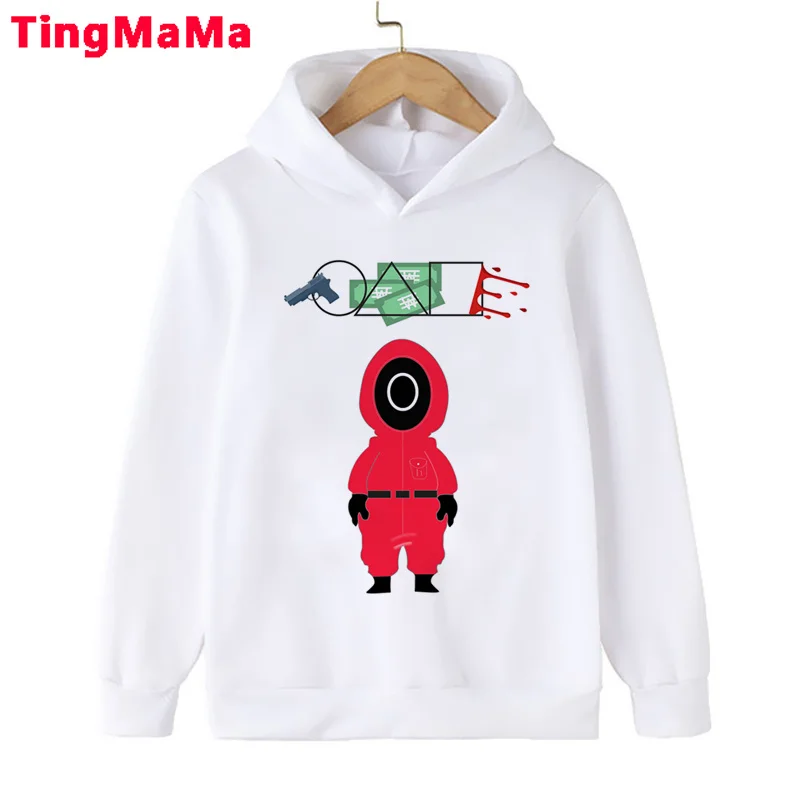 

Детская толстовка с капюшоном для мальчиков с принтом игра кальмар, пуловер для подростков, милый Графический Дизайнерский Костюм roupa crianca